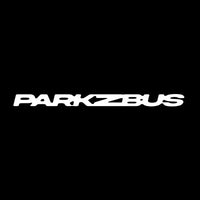 PARKZBUS brand wordmark logo in bold, wide, stylized white text on a black background.